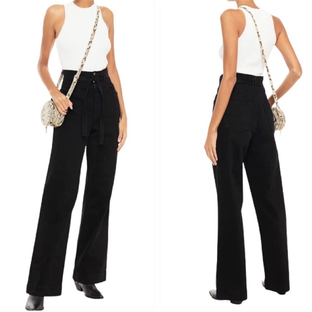 J Brand Sukey High Rise Wide Straight Denim Size 28 NWT Black Sash Tie Waist